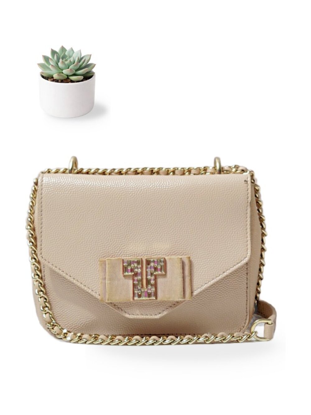 Tory Burch Bow Envelope Mini Crossbody Blush Pink Patent Leather Chain Bag Purse